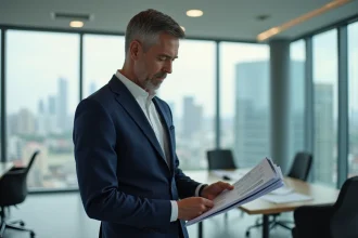 Agent immobilier en costume dans un bureau lumineux