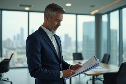 Agent immobilier en costume dans un bureau lumineux