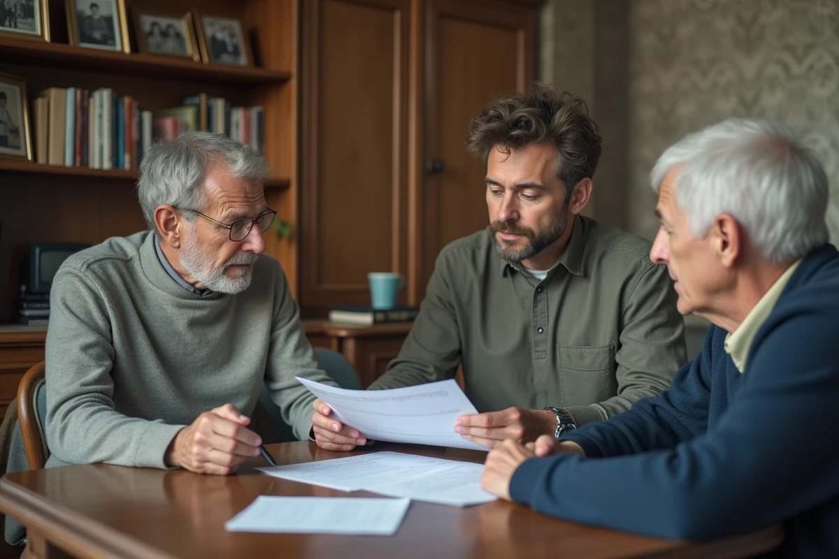 Travailleur social expliquant des papiers à un couple âgé