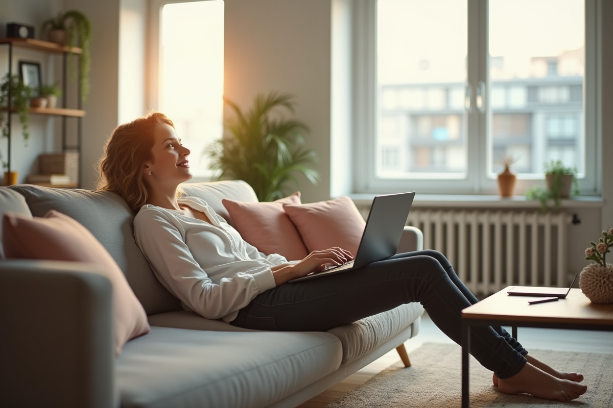 Jeune professionnel relaxant dans un salon lumineux