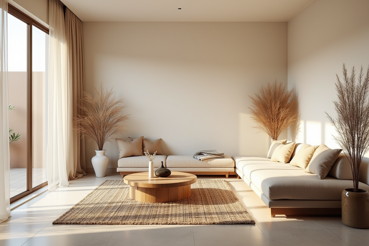 Intérieur d'un appartement moderne au Maroc avec lumière naturelle