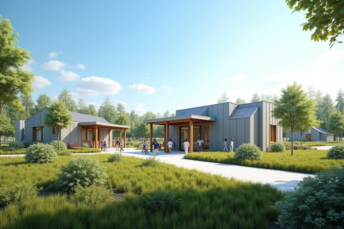 Centre communautaire neuf avec enfants et nature environnante