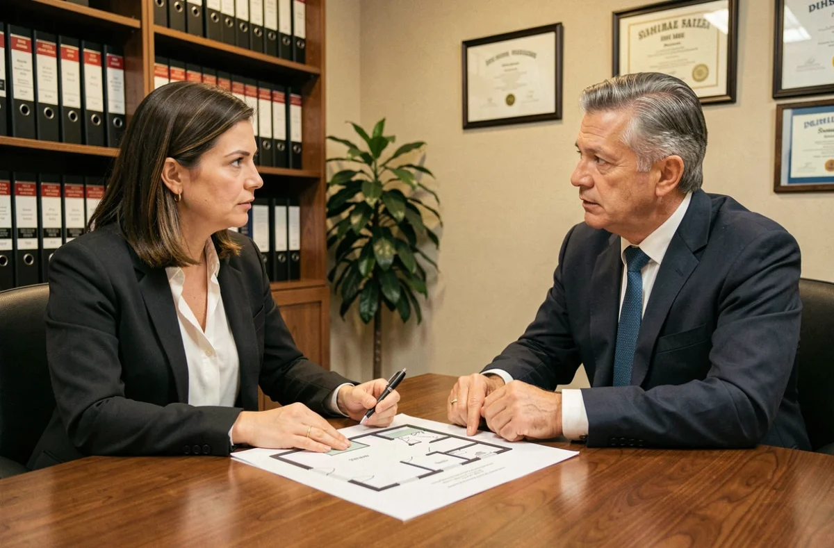 Consultation juridique entre une mère et un avocat concernant la superficie minimale d'une chambre en garde alternée