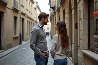 Jeune couple discutant devant une maison rénovée à Le PuyenVelay