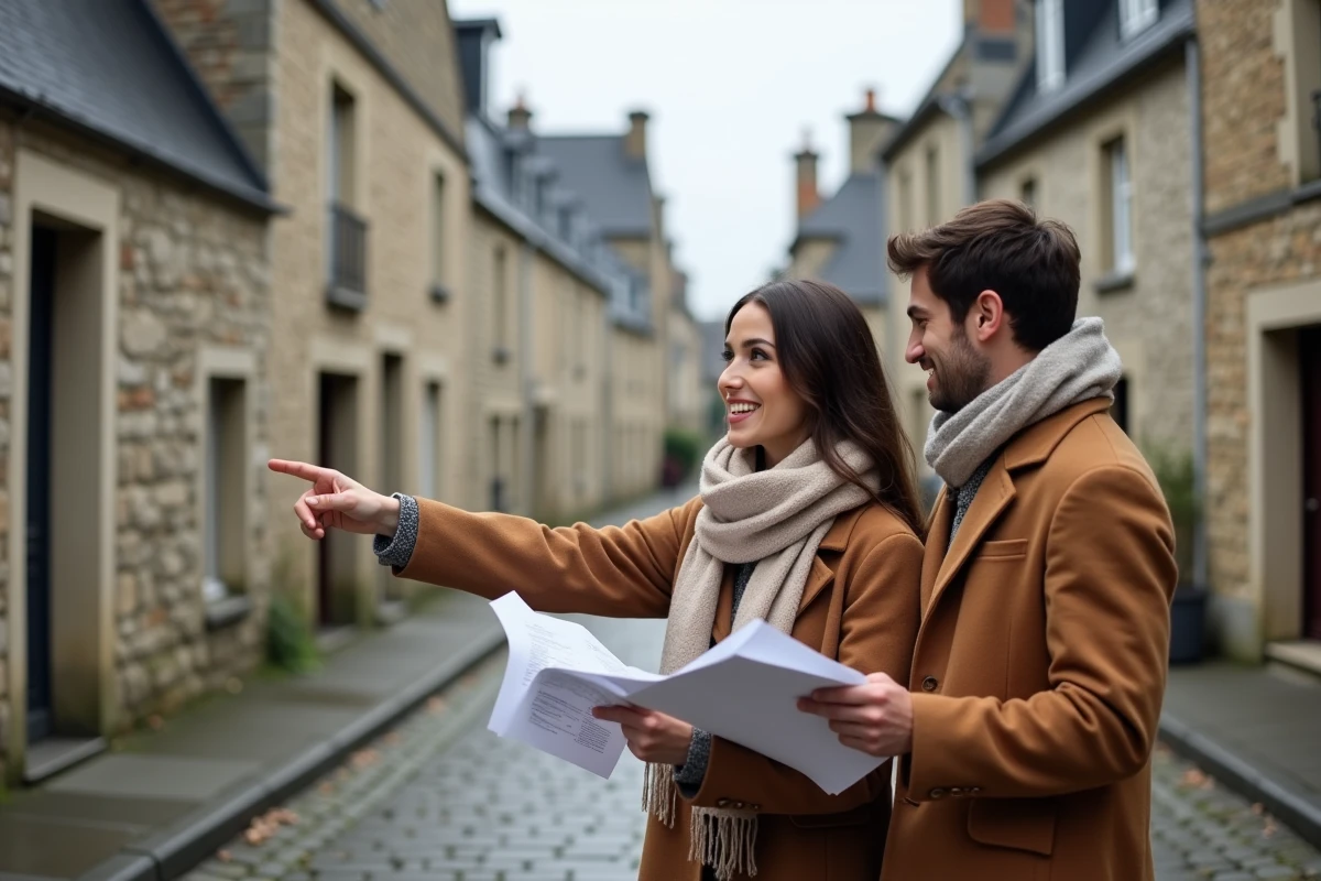 Couple cherchant une maison à louer dans les rues de Rouen en Seine-Maritime