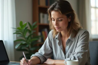 Femme remplissant un dossier de demande de logement LOC à son bureau à domicile en 2026