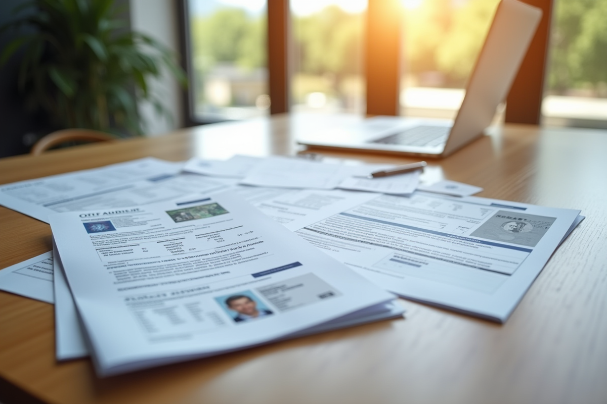 Pile de documents officiels sur une table en lumière naturelle