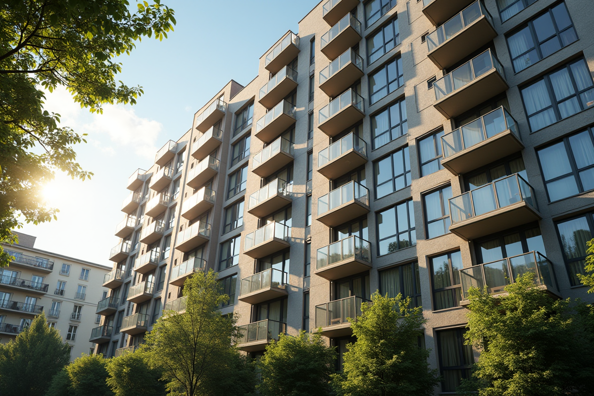 Façade d un immeuble moderne en journée avec lumière naturelle