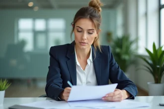 Femme d'affaires en portrait professionnel dans un bureau moderne