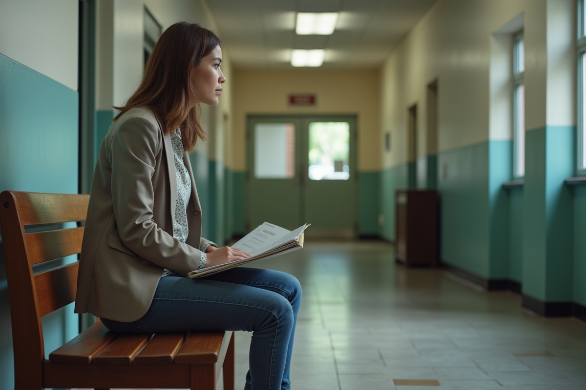 Jeune femme assise dans un couloir d