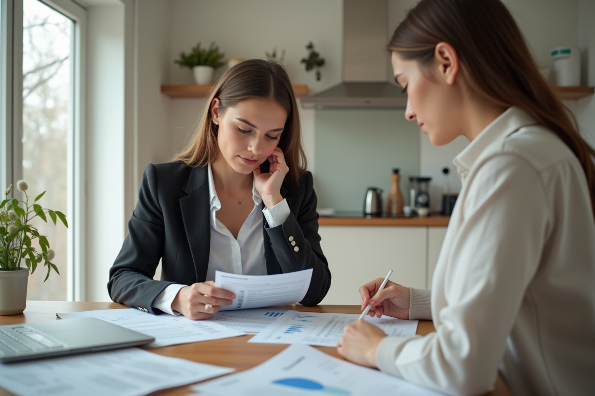 Jeune femme étudie un rapport immobilier à la maison