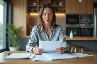 Femme vérifiant ses factures et documents de location