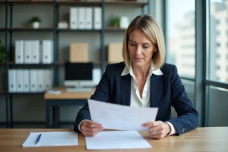 Femme professionnelle en bureau moderne avec documents