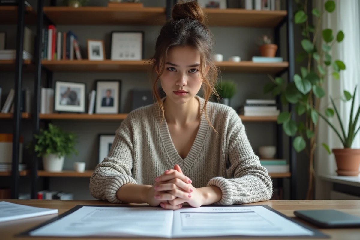 Jeune femme propriétaire assise à un bureau avec un formulaire de location