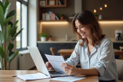 Femme détendue examinant documents de location