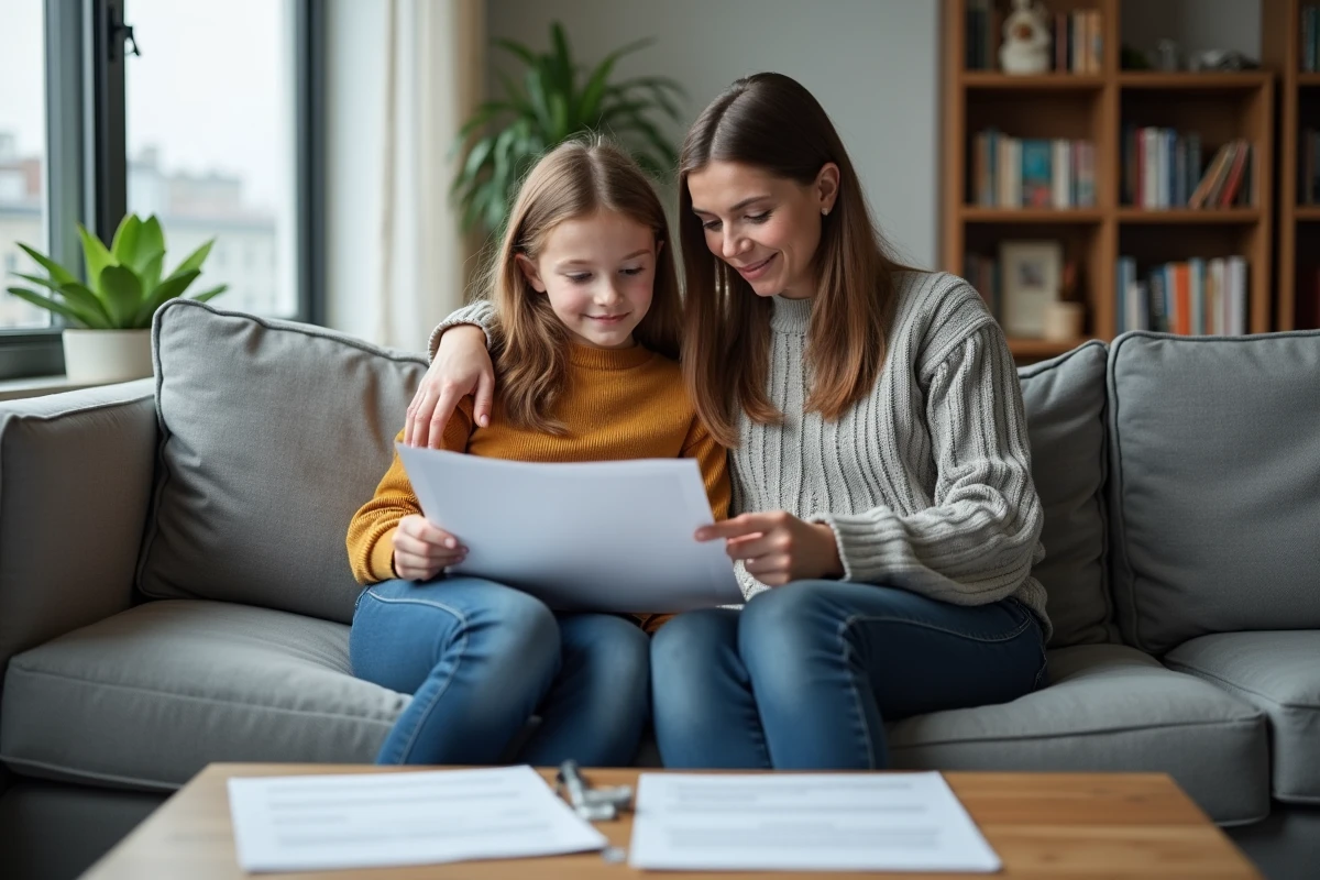 Femme et adolescent consultent des documents de location