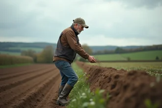 Fermeur semant des graines dans un champ cultivé