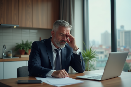 Homme d'affaires pensif dans un appartement moderne