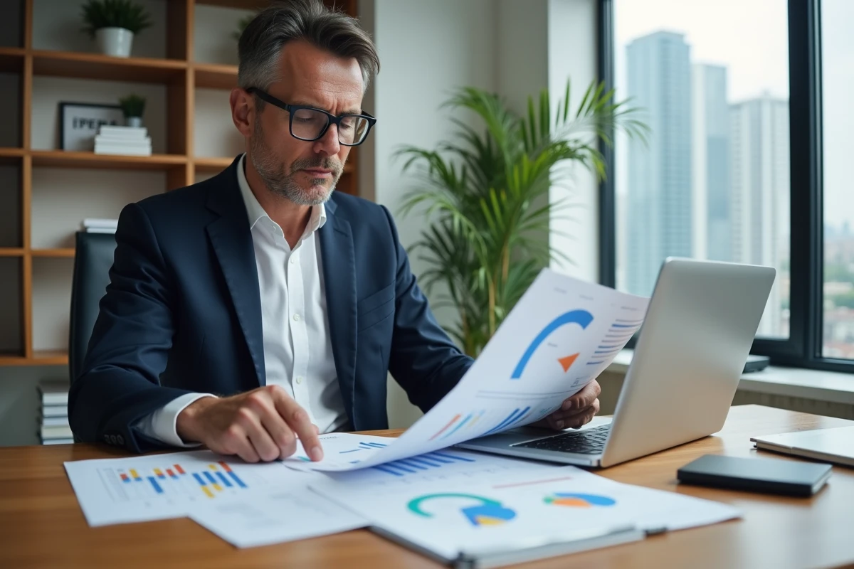 Homme professionnel analysant des graphiques immobiliers