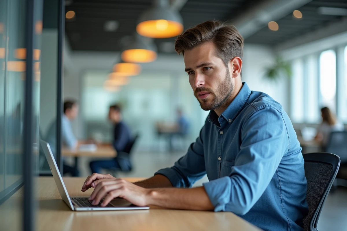 Homme au coworking cherchant de l