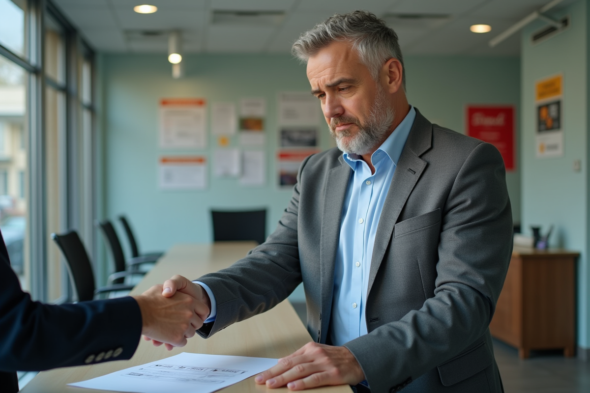 Homme remettant des documents à un agent immobilier