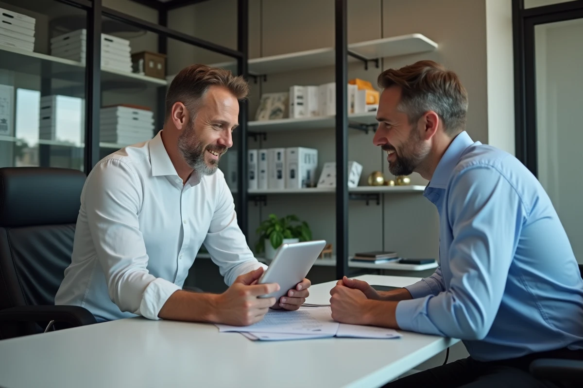 Homme en discussion avec agent immobilier au bureau
