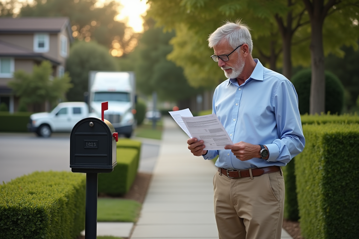 Homme vérifiant lettres devant sa maison