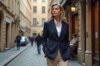 Femme professionnelle devant un immeuble à louer dans l'hypercentre de Dijon, illustration du marché immobilier en centre-ville