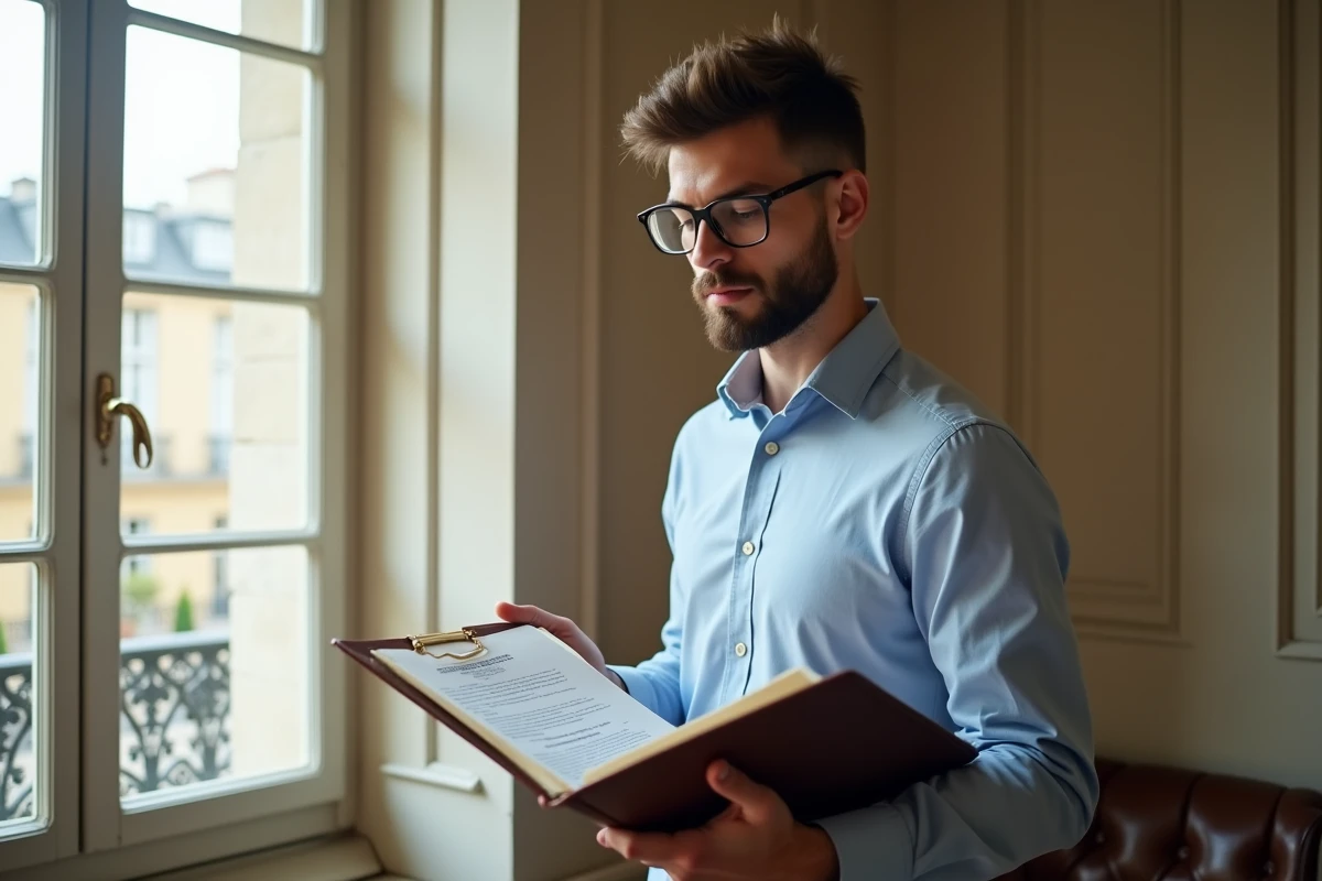 Jeune homme en &eacute;tude avec document notaire &agrave; Limoges