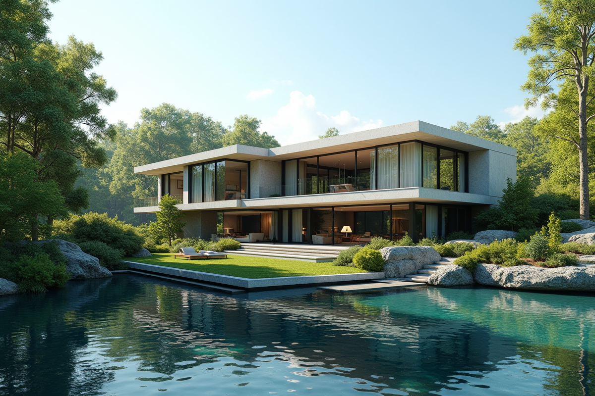 Maison moderne de luxe avec vue sur un lac paisible