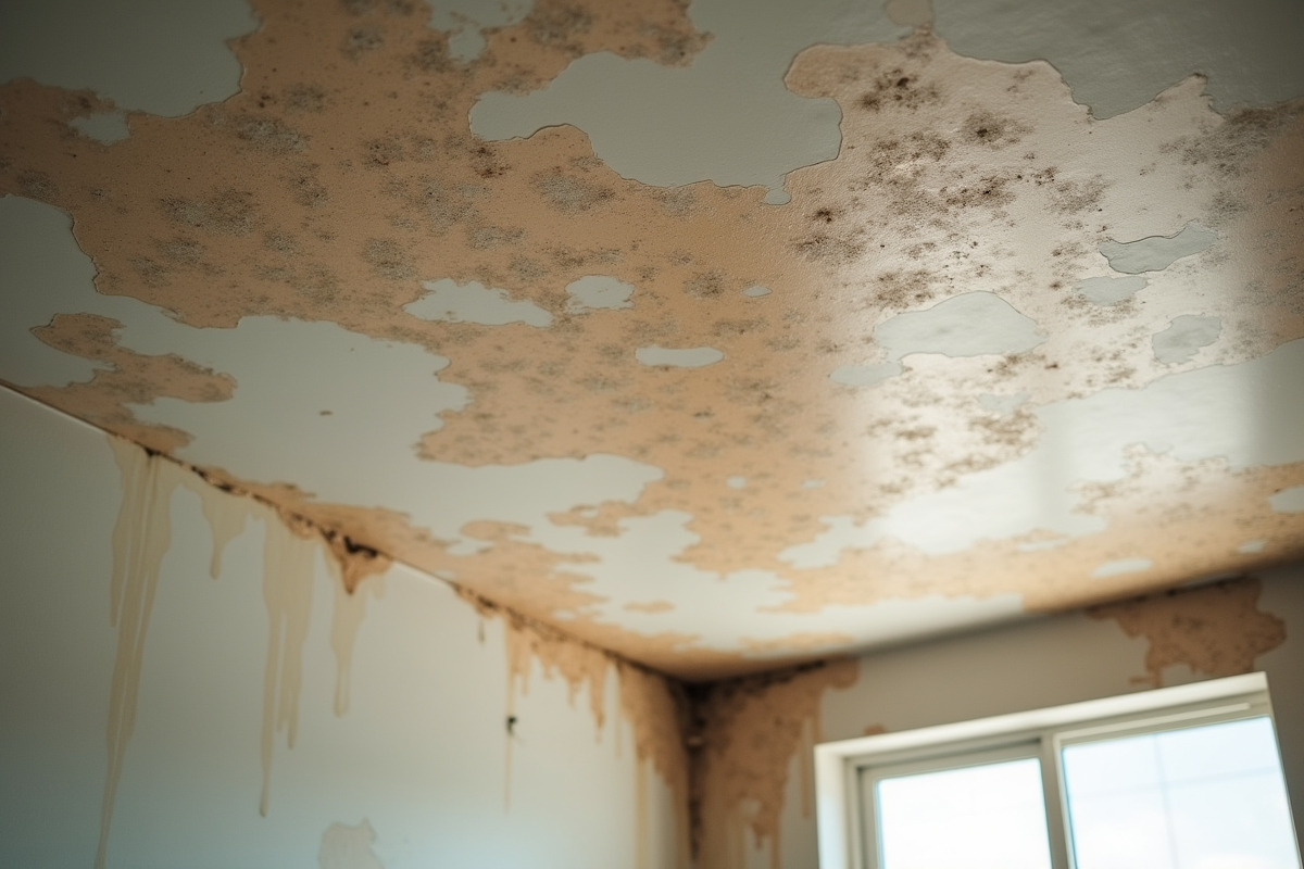 Plafond endommagé avec moisissures dans une maison moderne