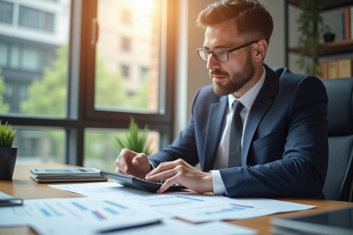 Professionnel en affaires examinant des documents financiers