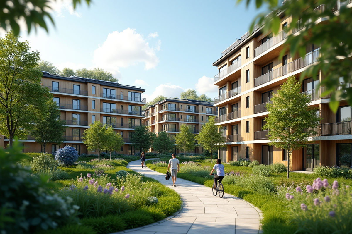 Quartier durable avec bâtiments écologiques et espaces verts