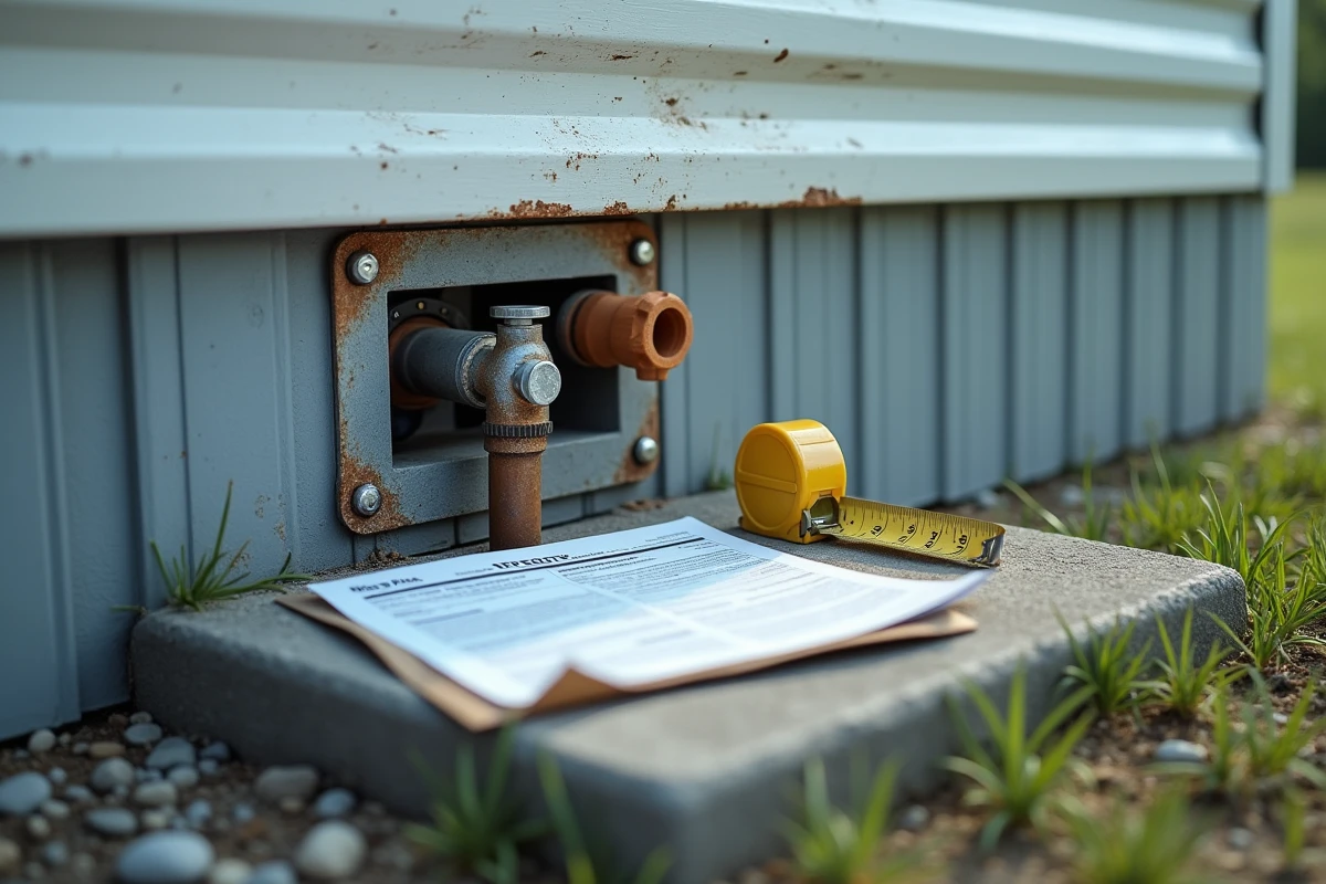 Raccordements techniques d'un mobil home sur dalle béton avec document de permis d'installation sur terrain privé