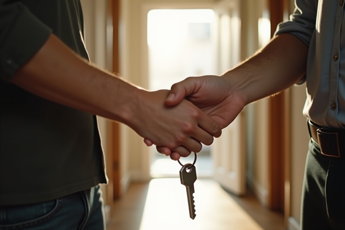 Détails des mains remettant les clefs à un propriétaire