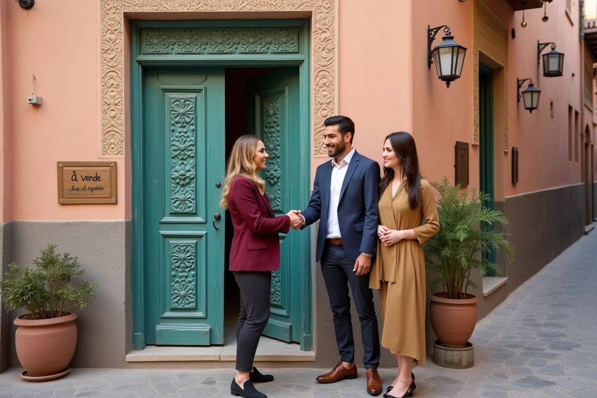 Agent immobilier remettant les clés d'un riad à vendre dans la médina de Marrakech
