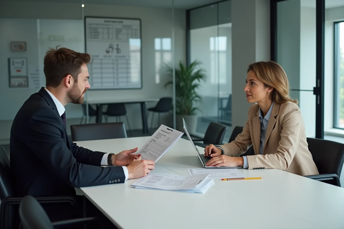 Réunion entre un gestionnaire immobilier et une propriétaire pour examiner les erreurs de versement de loyer