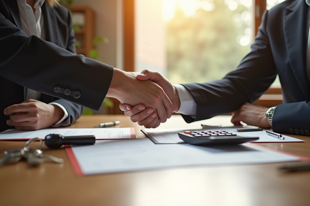 Signature d'un contrat immobilier avec clés et documents