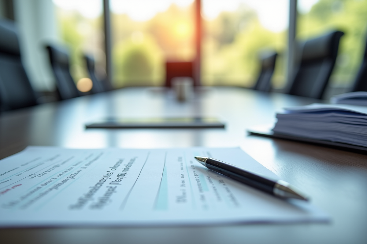Table de bureau avec des schedules de depreciation et un stylo