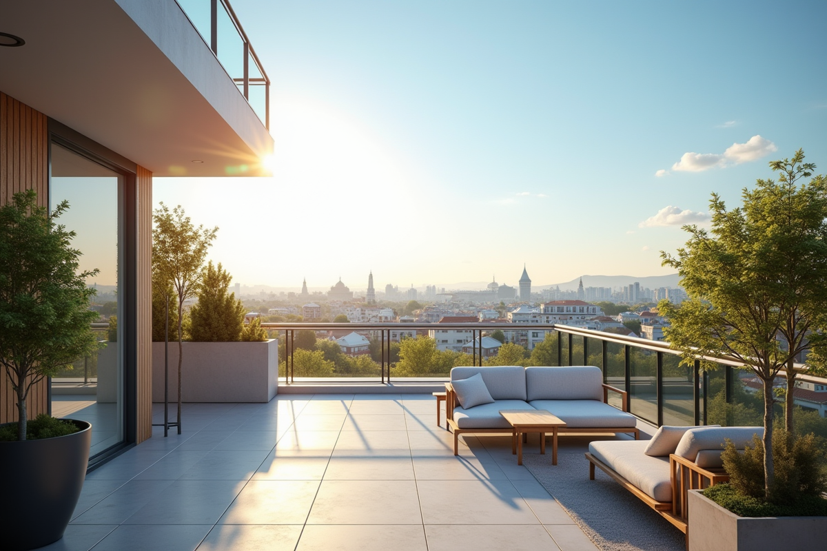 Vue panoramique sur la ville depuis une terrasse élégante